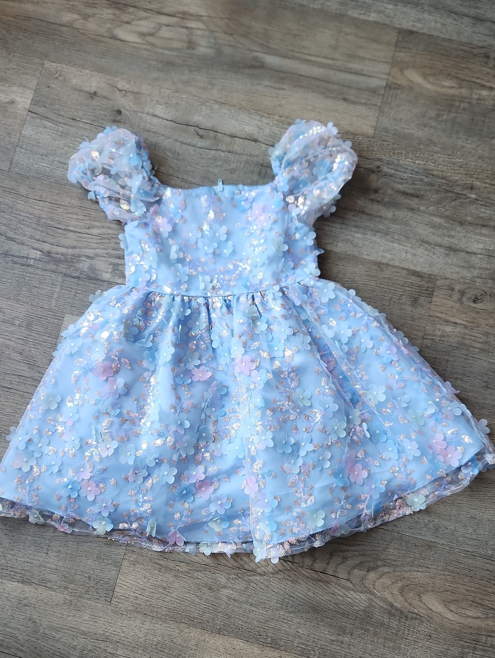 Blue Floral Sequin Kids Dress
